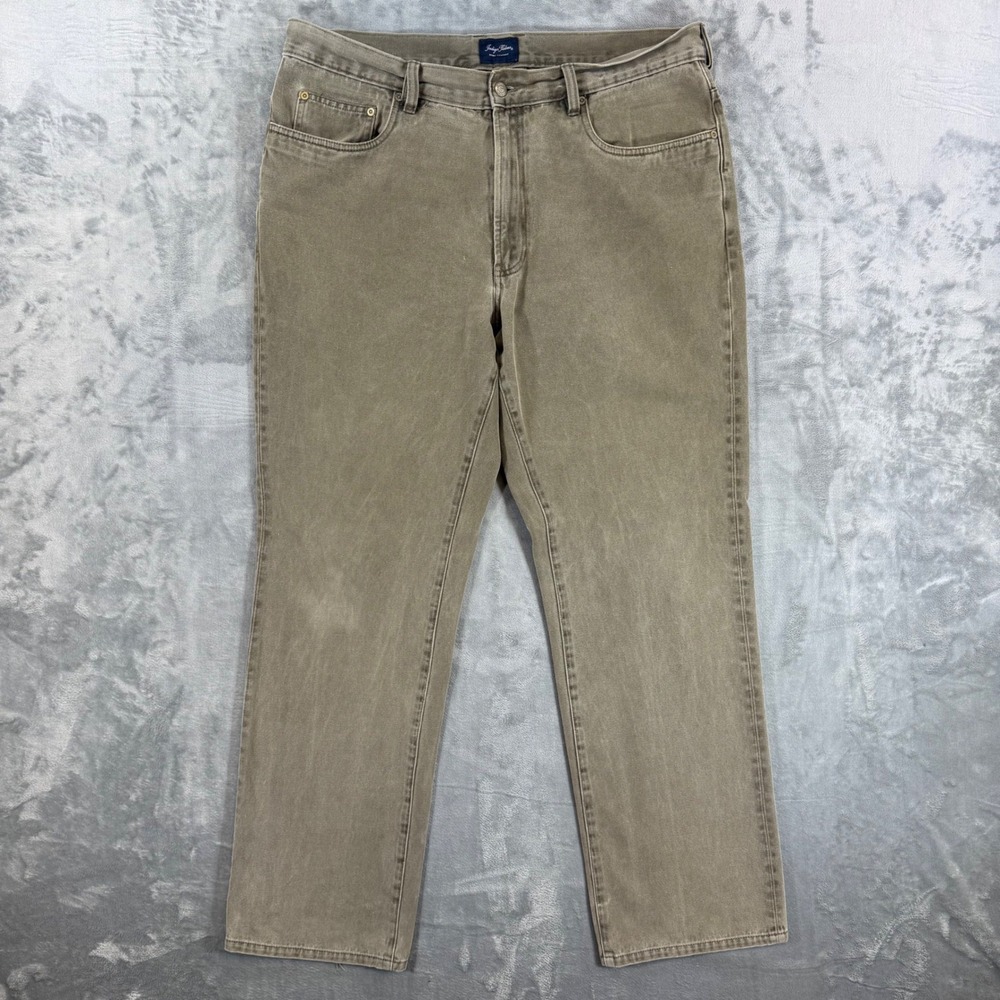 Indigo Palms Classic Fit Jeans Mens 40x34 Green Taupe Sand Washed Cotton